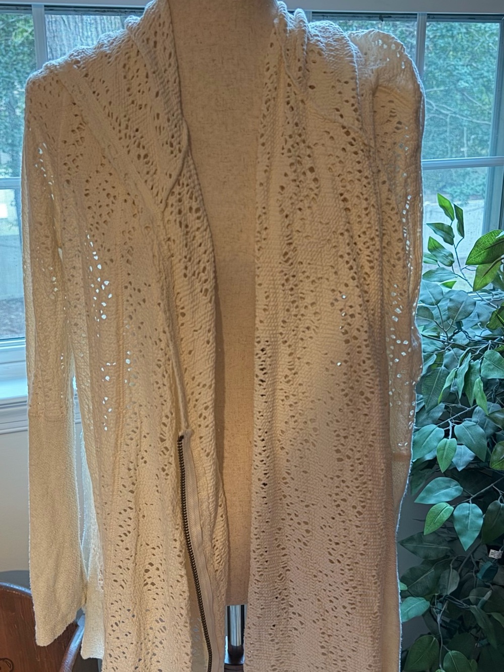 Free People Cream Ivory Open Knit Hooded Draped Cardigan Jacket M/m